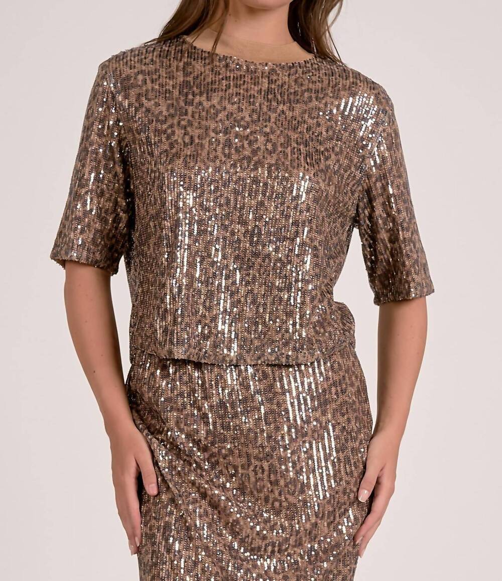 NEW ELAN sequin animal top in cheetah print